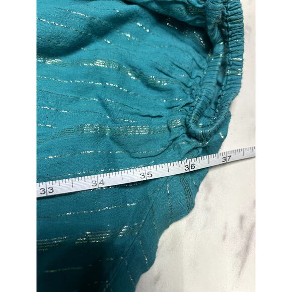 Monroe and Main Blue Boho Oversized Metallic Threading Tassels Lace V-neck - Picture 7 of 7